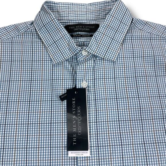 NWT Bloomingdales Button Down Shirt Mens Size Large L Slim Fit Stretch Blue - Picture 4 of 9